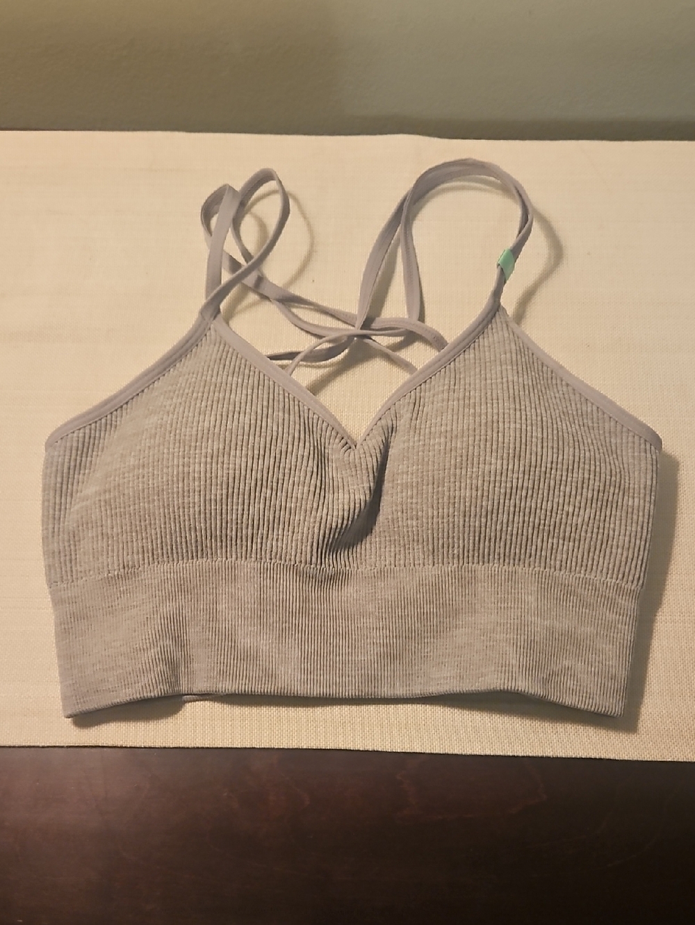 Seamless Ribbed Compression Bralette - Sports Bra Light Gray